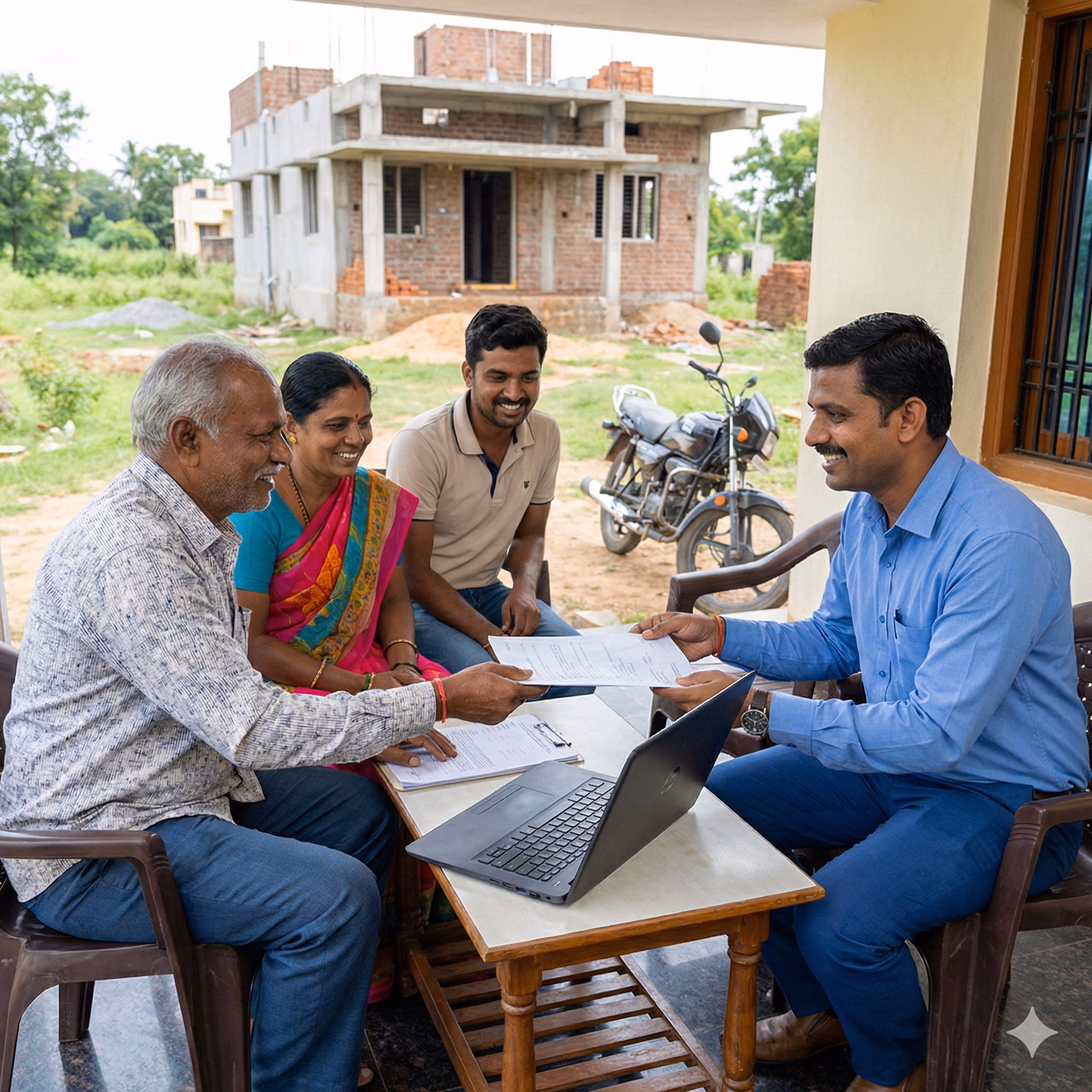 Nivāsa Finance agent talking with customer family in Karnataka